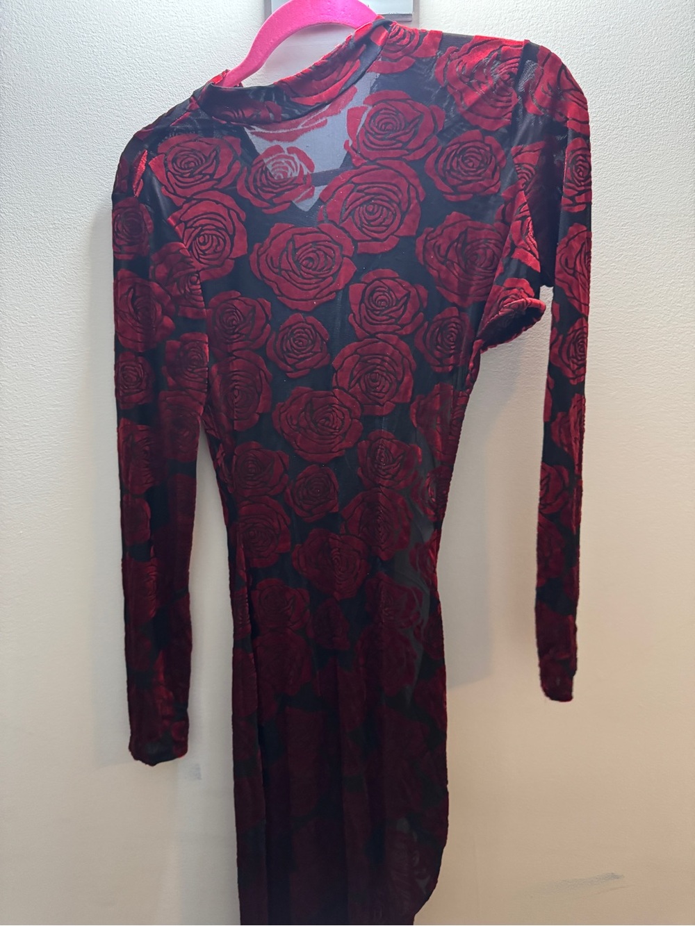 Fashion Nova Black & Red Rose Print Long Sleeve Dress